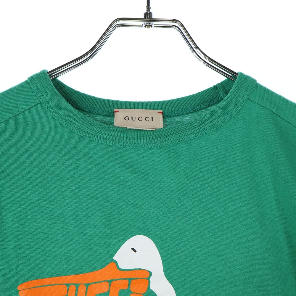 GUCCI(グッチ) フロントロゴアヒルプリント クルーネック キッズ 半袖Tシャツ グリーン 718008 XJE37
