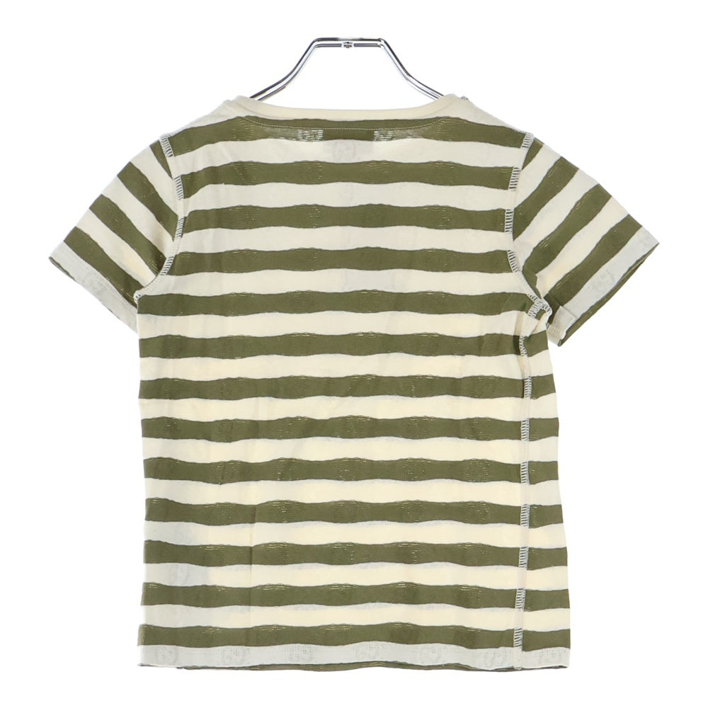 GUCCI(グッチ) GGロゴ総柄 ボーダー キッズ クルーネック 半袖Tシャツ カーキ/ホワイト 721727 XJEYN