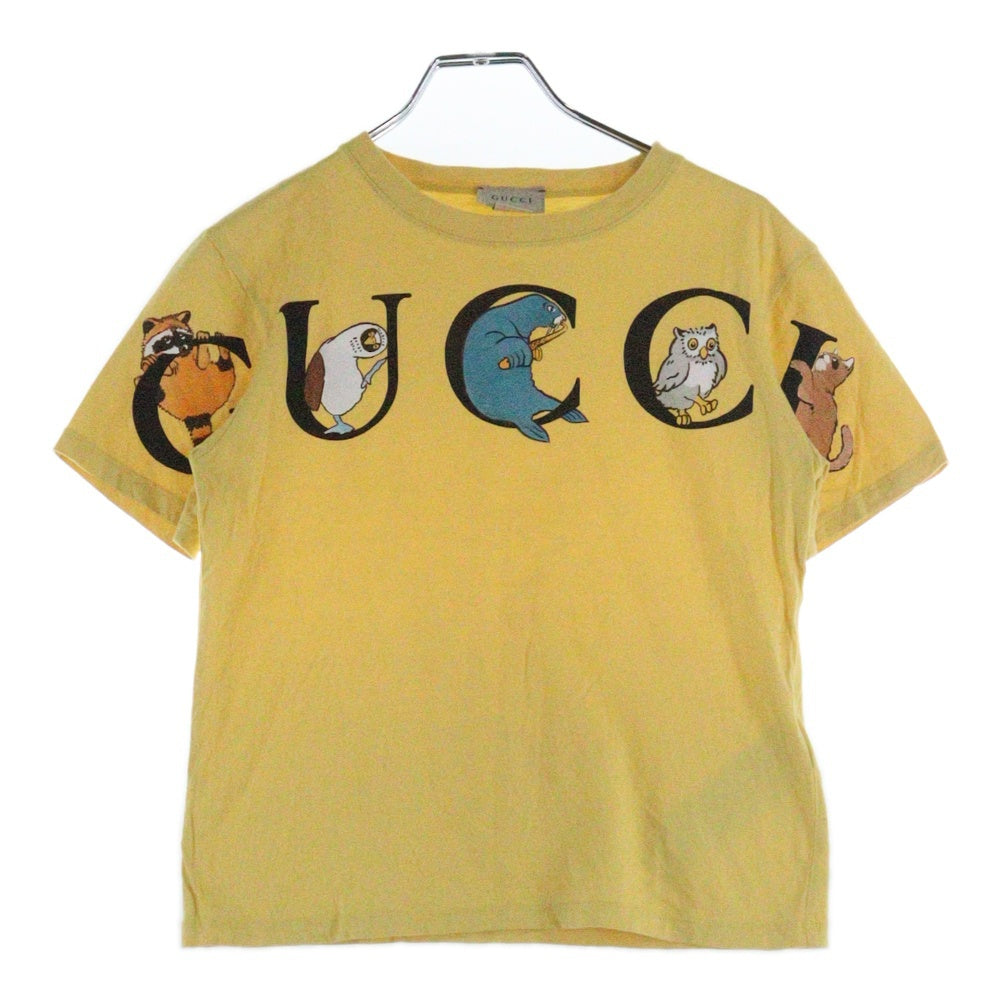 GUCCI(グッチ) フロントロゴアニマルプリント キッズ クルーネック 半袖Tシャツ イエロー 575114 XJEZJ