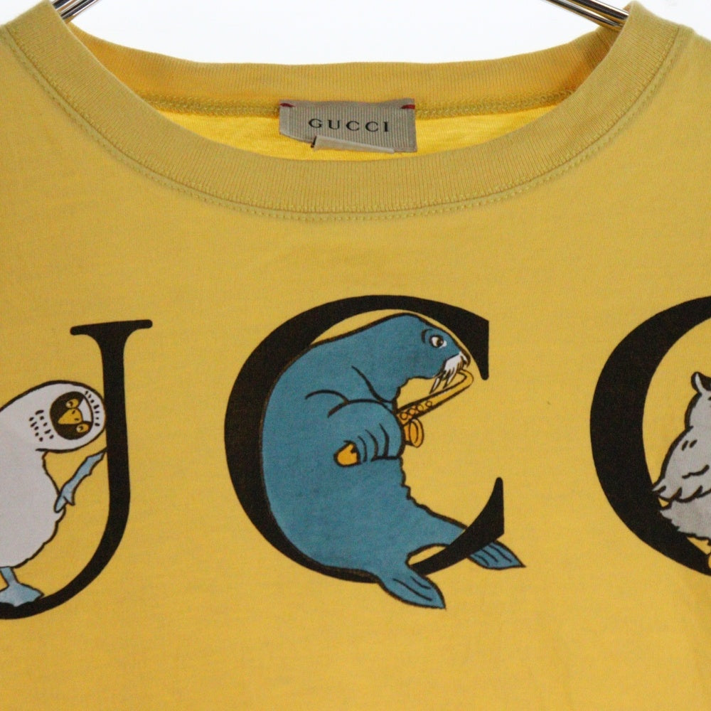 GUCCI(グッチ) フロントロゴアニマルプリント キッズ クルーネック 半袖Tシャツ イエロー 575114 XJEZJ