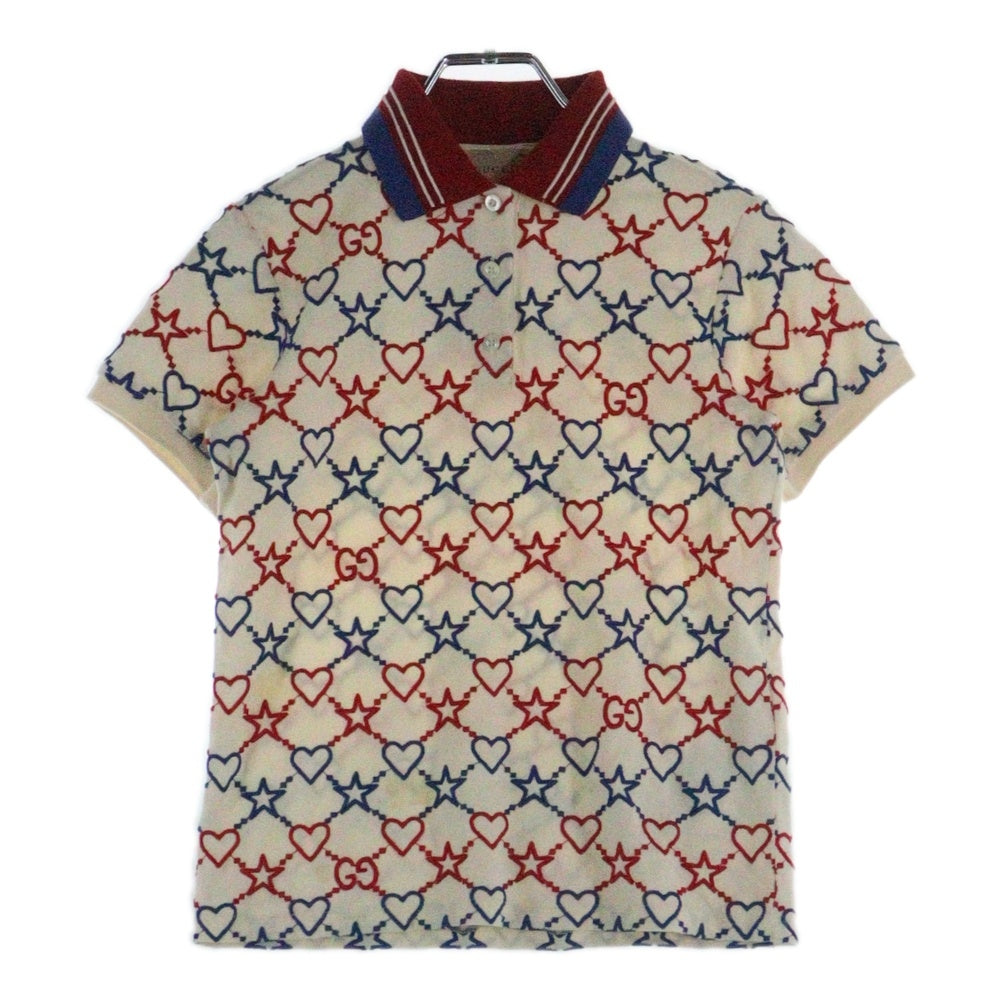 GUCCI(グッチ) スター ハート 刺繍総柄 キッズ クルーネック 半袖Tシャツ ホワイト/レッド/ブルー 662900 XJEL1