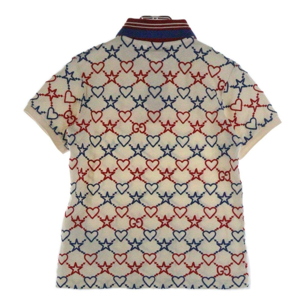 GUCCI(グッチ) スター ハート 刺繍総柄 キッズ クルーネック 半袖Tシャツ ホワイト/レッド/ブルー 662900 XJEL1