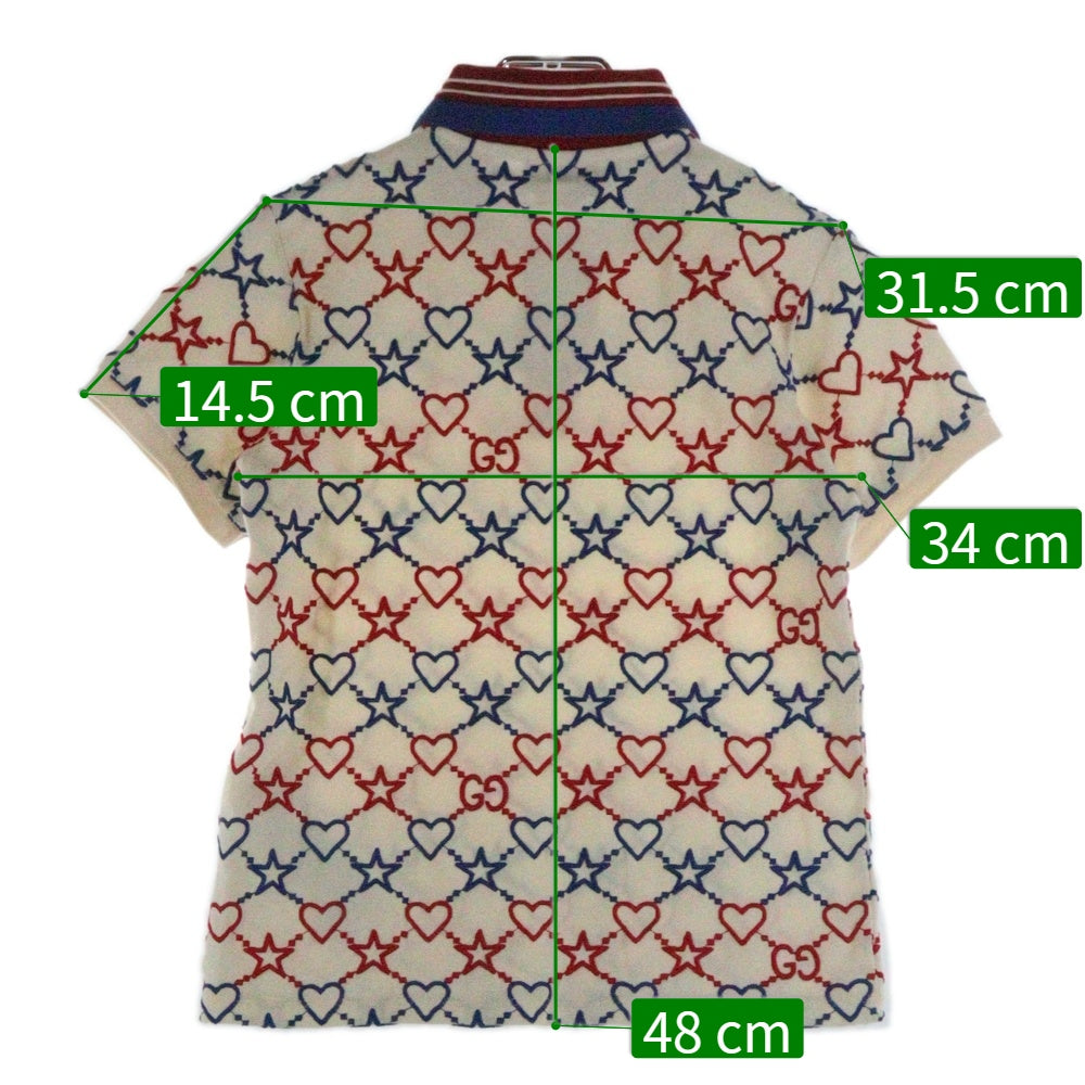 GUCCI(グッチ) スター ハート 刺繍総柄 キッズ クルーネック 半袖Tシャツ ホワイト/レッド/ブルー 662900 XJEL1