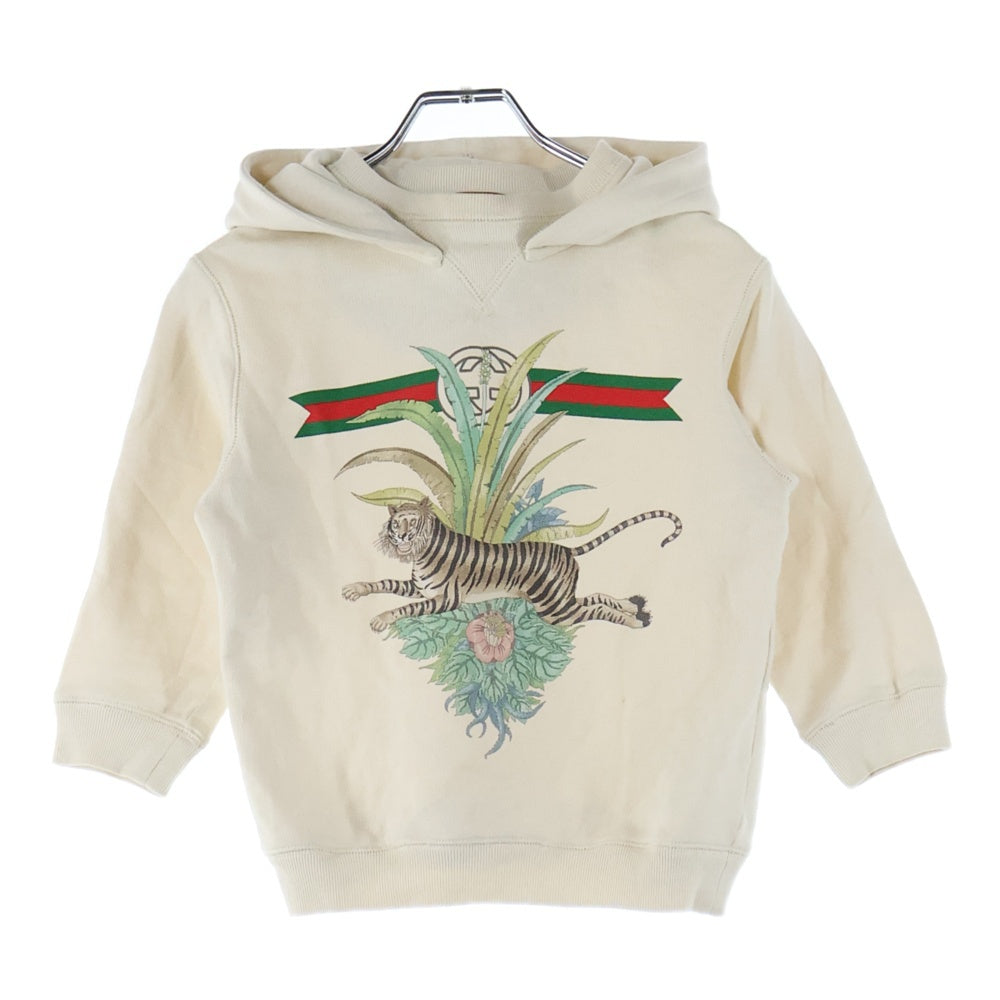 GUCCI(グッチ) フロントGGロゴタイガープリント プルオーバー キッズ パーカー アイボリー 645426 XJD4K