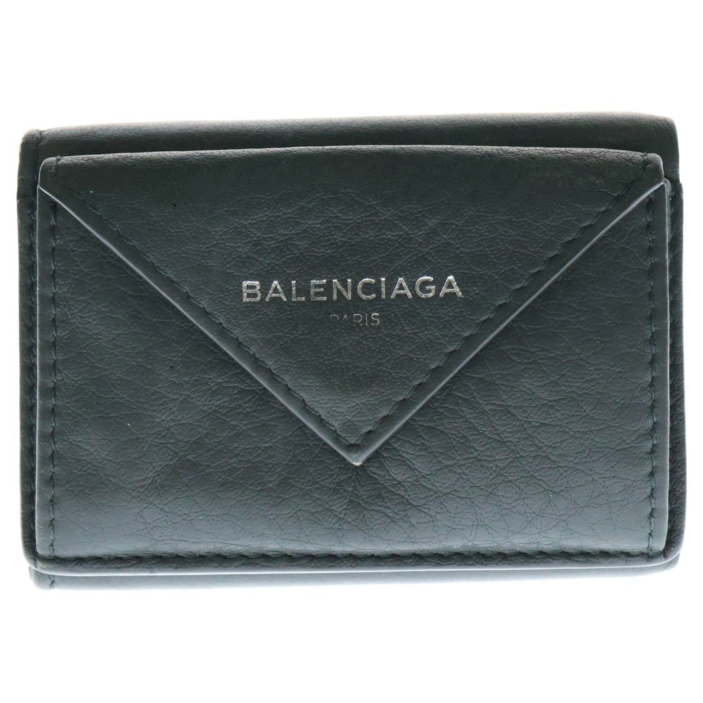 BALENCIAGA(バレンシアガ) ロゴプリント 三つ折り レザーウォレット 財布 グレー