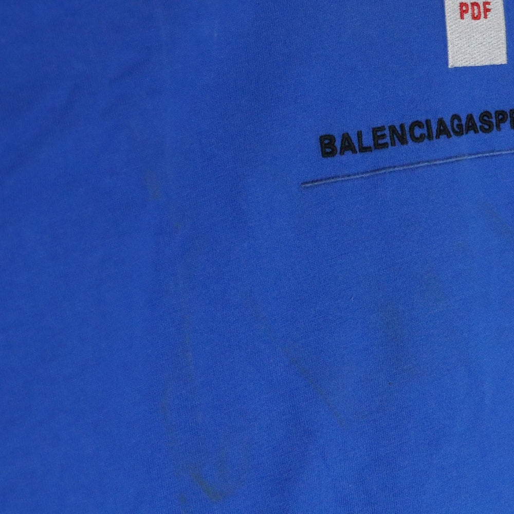 BALENCIAGA(バレンシアガ) 22SS PDFロゴ刺繍 オーバーサイズ半袖Tシャツ クルーネックカットソー ブルー 676589 TLVF7