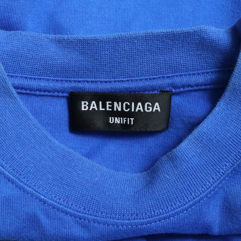 BALENCIAGA(バレンシアガ) 22SS PDFロゴ刺繍 オーバーサイズ半袖Tシャツ クルーネックカットソー ブルー 676589 TLVF7