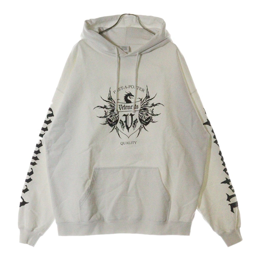 VETEMENTS(ヴェトモン) 21SS Black Label Logo Hoodie ブラックレーベル プリントプルオーバーパーカー ホワイト UA52TR900W