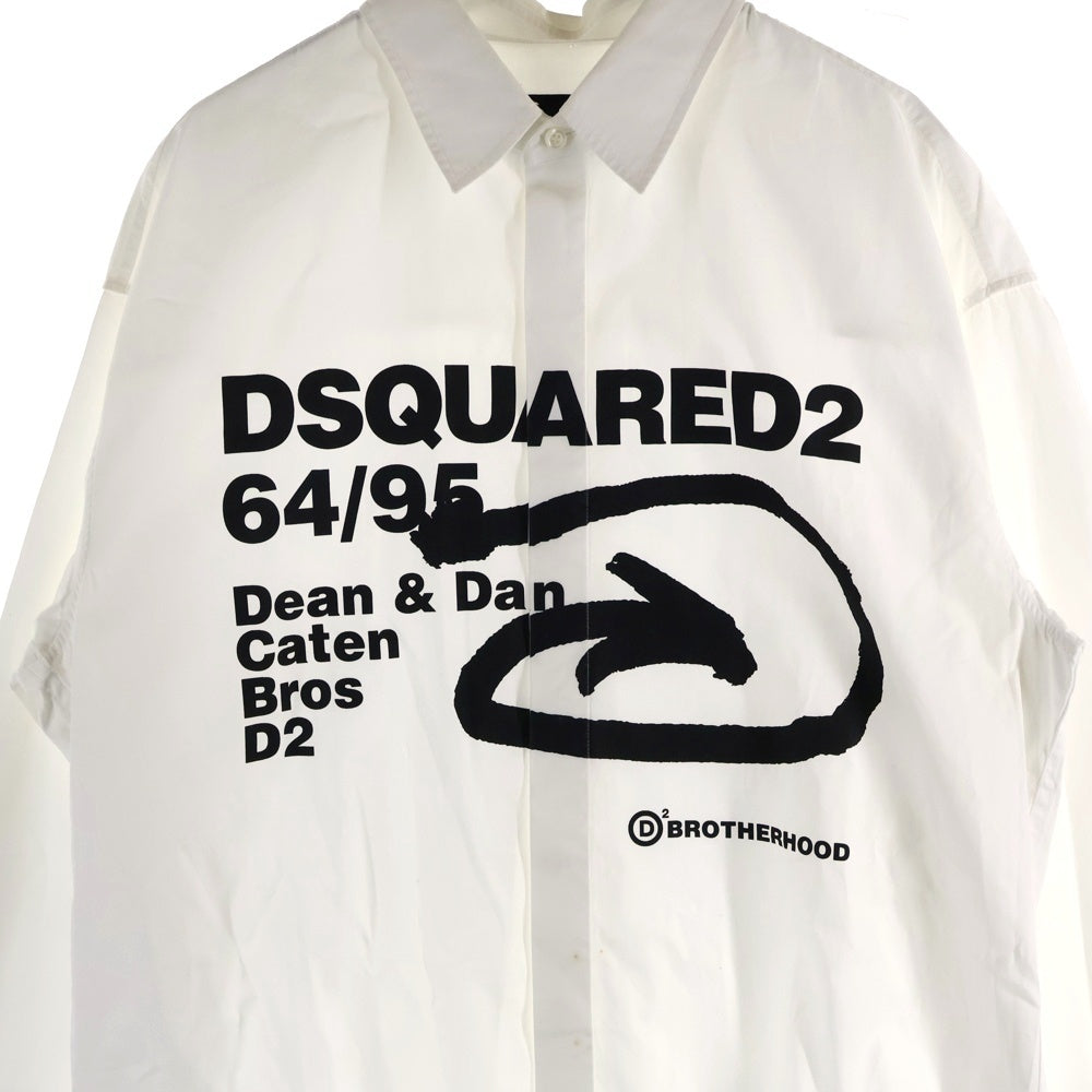 DSQUARED2(ディースクエアード) 22SS フロントプリント 比翼長袖シャツ ホワイト S74DM0584