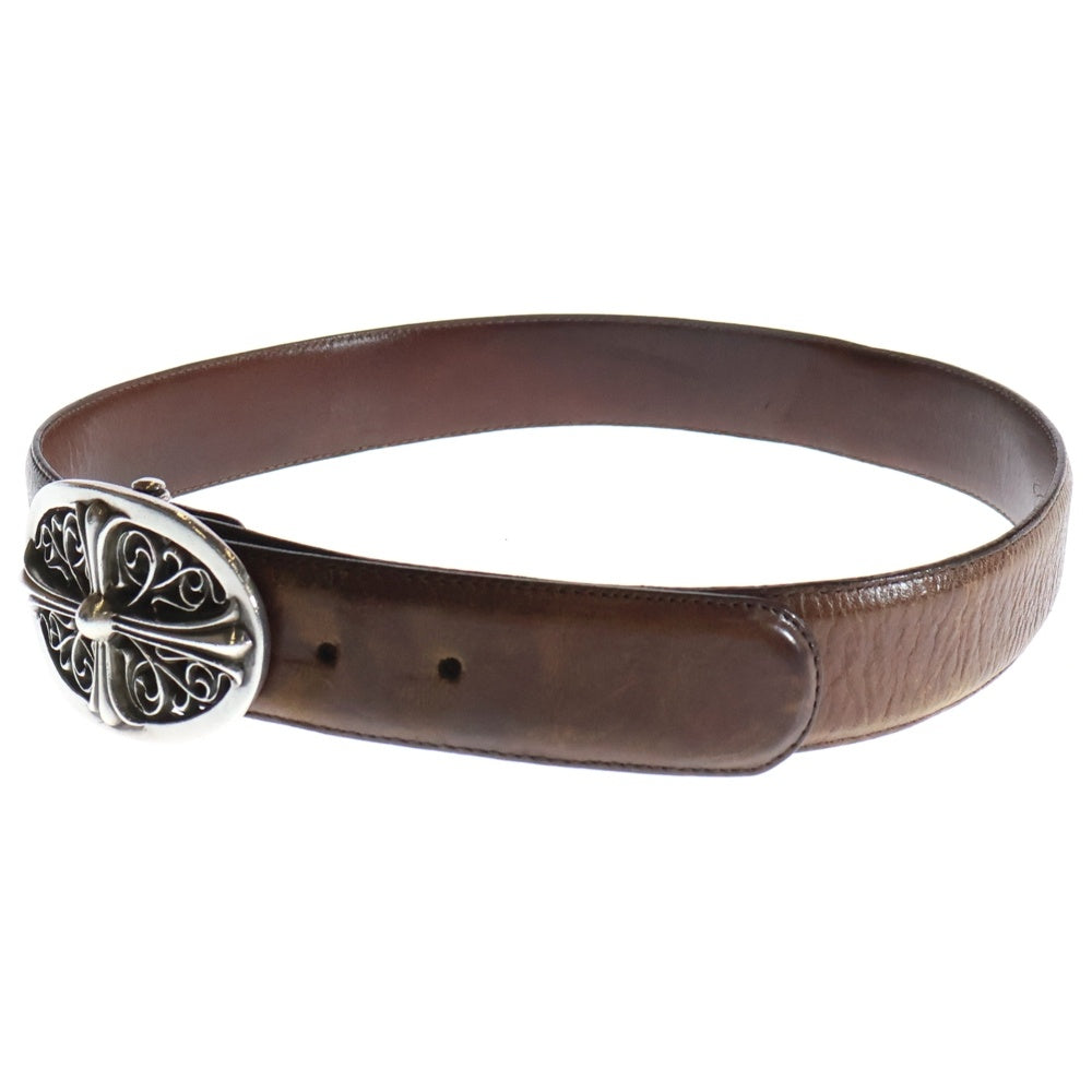 CHROME HEARTS(クロムハーツ) OVAL CROSS STRAP1.5クラシックオーバルクロスバックル レザーベルト シルバー/ブラウン BCA359