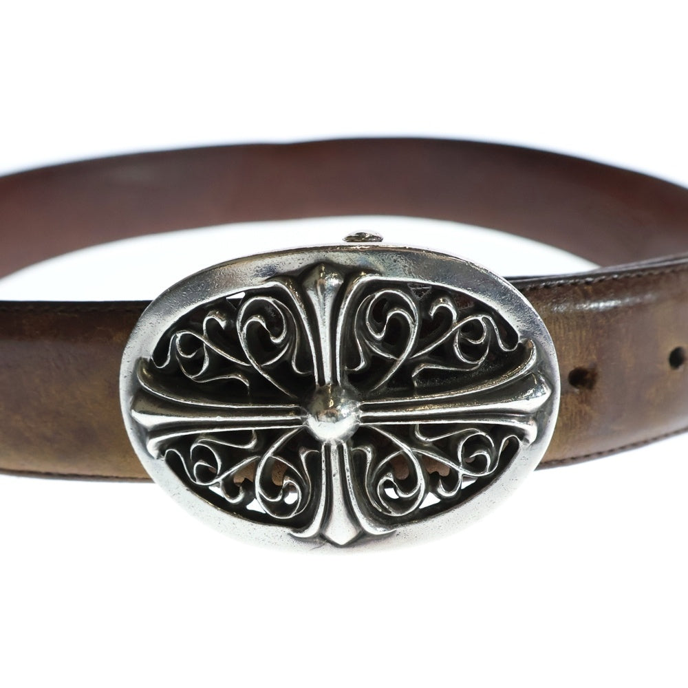 CHROME HEARTS(クロムハーツ) OVAL CROSS STRAP1.5クラシックオーバルクロスバックル レザーベルト シルバー/ブラウン BCA359