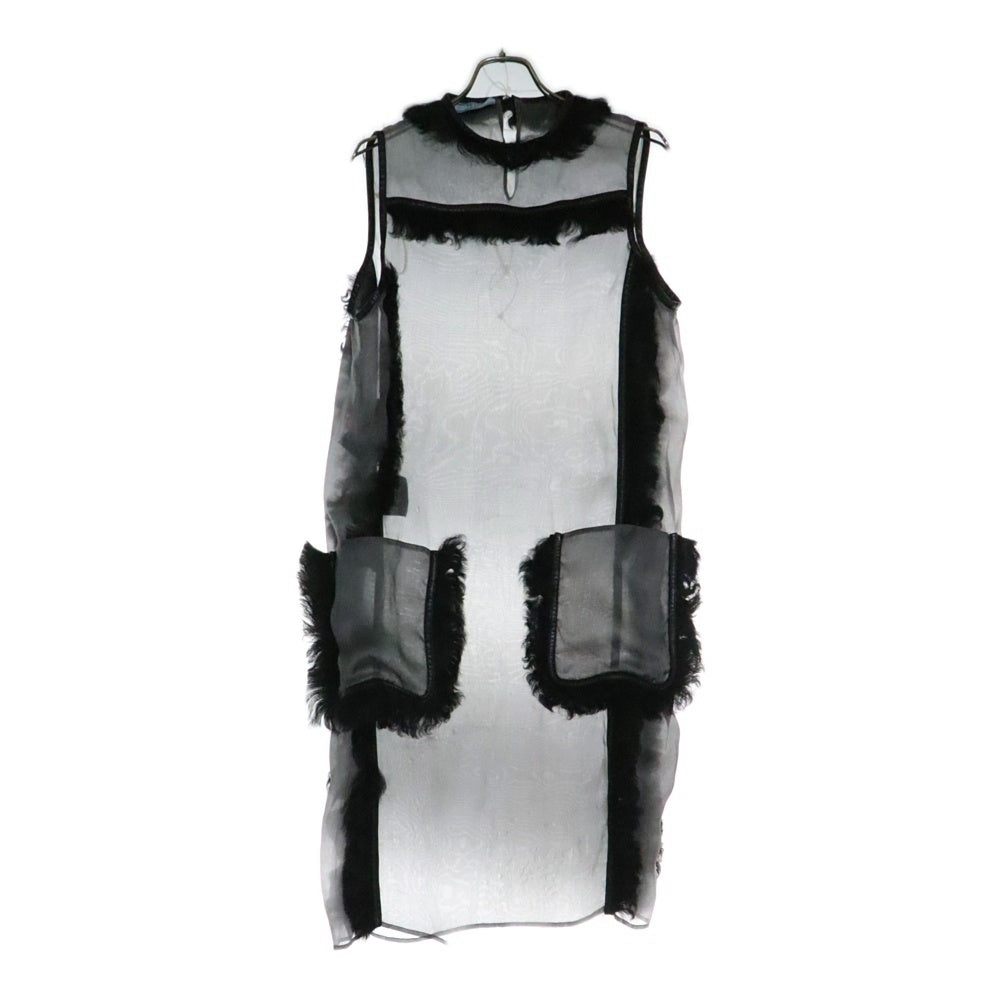 PRADA(プラダ) ファー装飾 シルクノースリーブワンピース グレー P30L5Y S142 1H6R