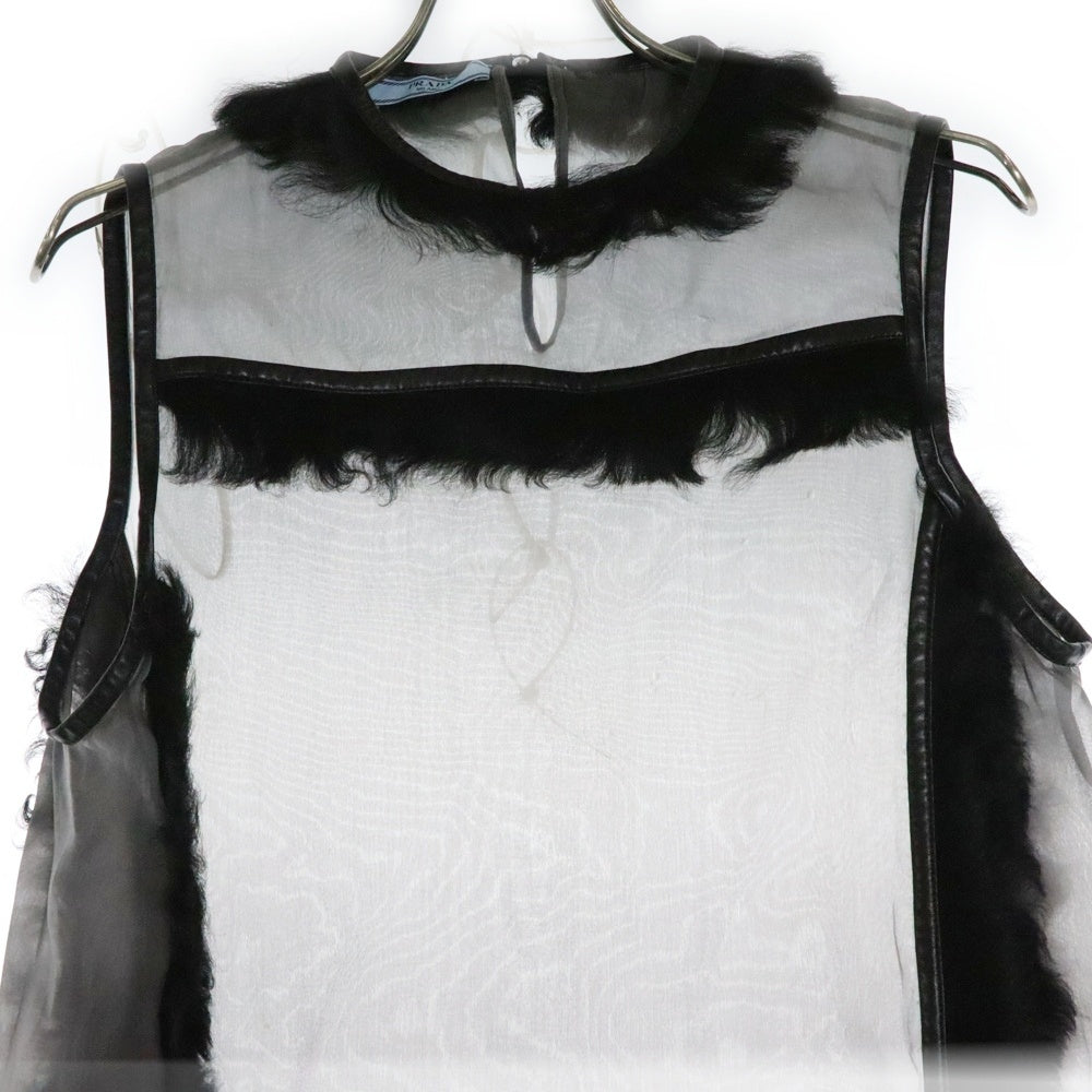 PRADA(プラダ) ファー装飾 シルクノースリーブワンピース グレー P30L5Y S142 1H6R