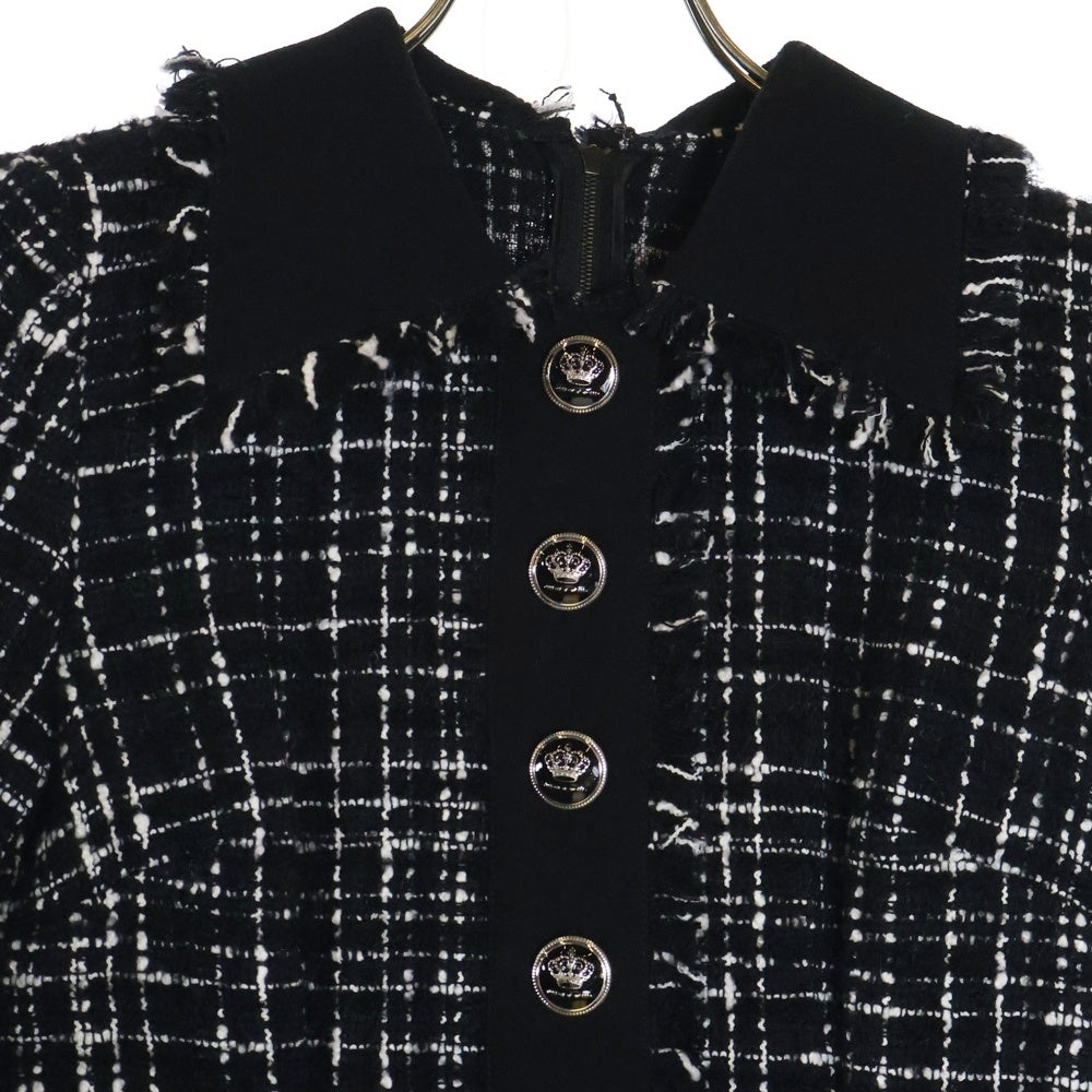 DOLCE & GABBANA(ドルチェアンドガッバーナ) クラウンボタン レディース ツイード ワンピース ドレス ブラック DD F6H1WT