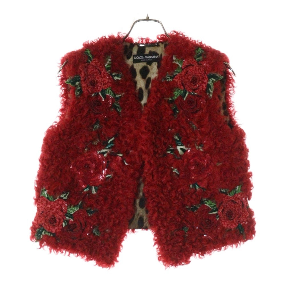 DOLCE & GABBANA(ドルチェアンドガッバーナ) Flower Sequins Best フラワースパンコール レディース ベスト レッド F79Q7Z