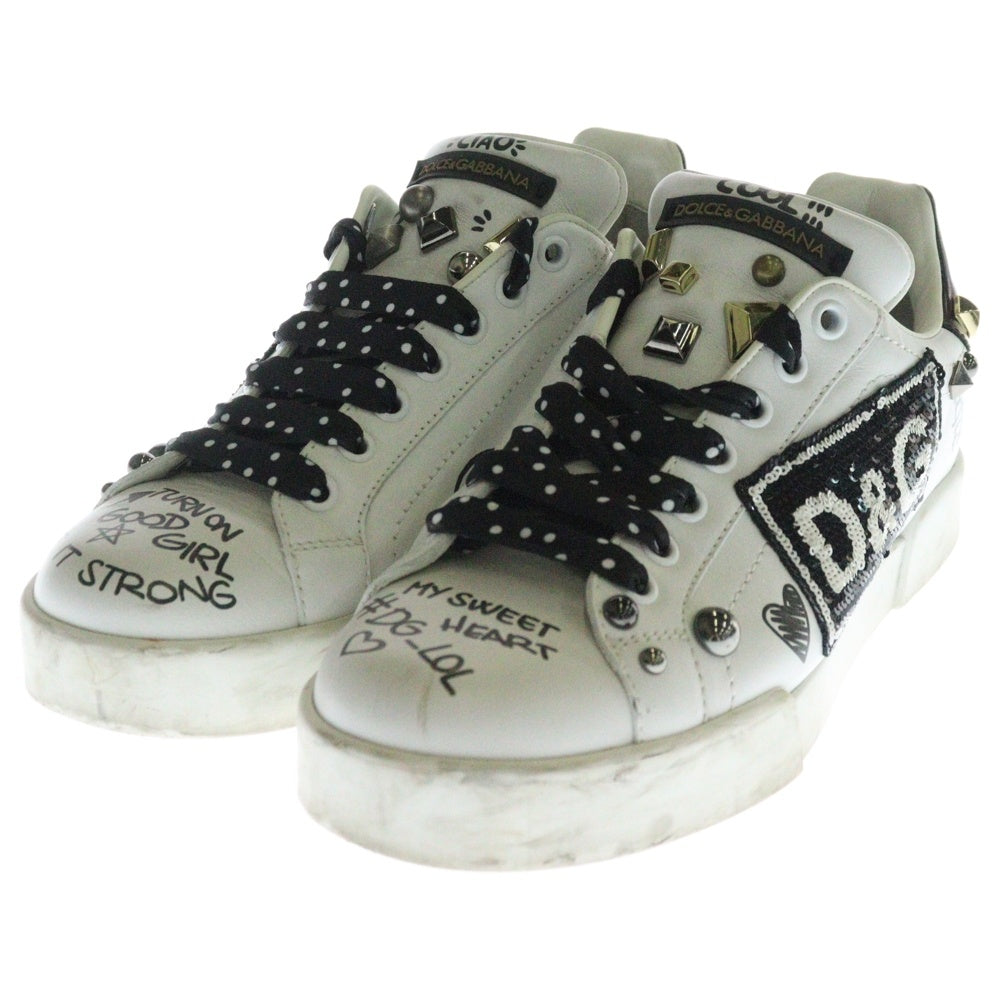 DOLCE & GABBANA(ドルチェアンドガッバーナ) サイドロゴスパンコール グラフィティ ローカットスニーカー ホワイト CK 1563 ホワイト