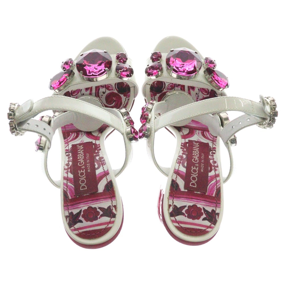 DOLCE & GABBANA(ドルチェアンドガッバーナ) フローラル ブロックヒール クリスタル装飾 レディース ヒール ピンク