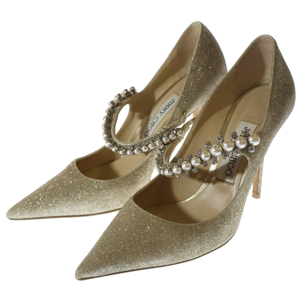 JIMMY CHOO(ジミーチュウ) ラインストーン フェイクパール レディース パンプス ゴールド