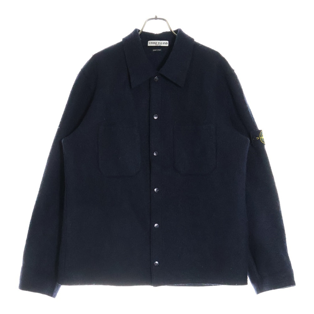 STONE ISLAND(ストーンアイランド) フリース素材 ワッペン付き コンパスロゴ 2ポケットシャツジャケット ブラック 3915M618