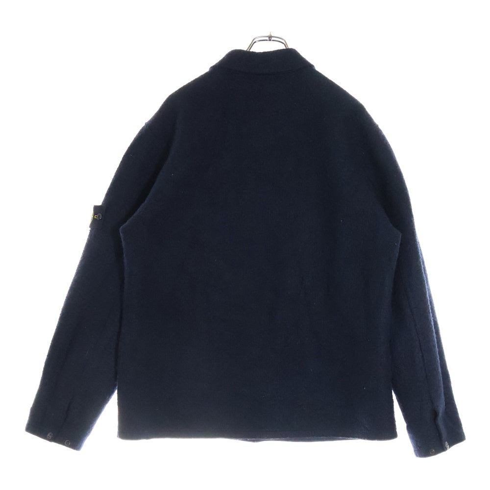 STONE ISLAND(ストーンアイランド) フリース素材 ワッペン付き コンパスロゴ 2ポケットシャツジャケット ブラック 3915M618