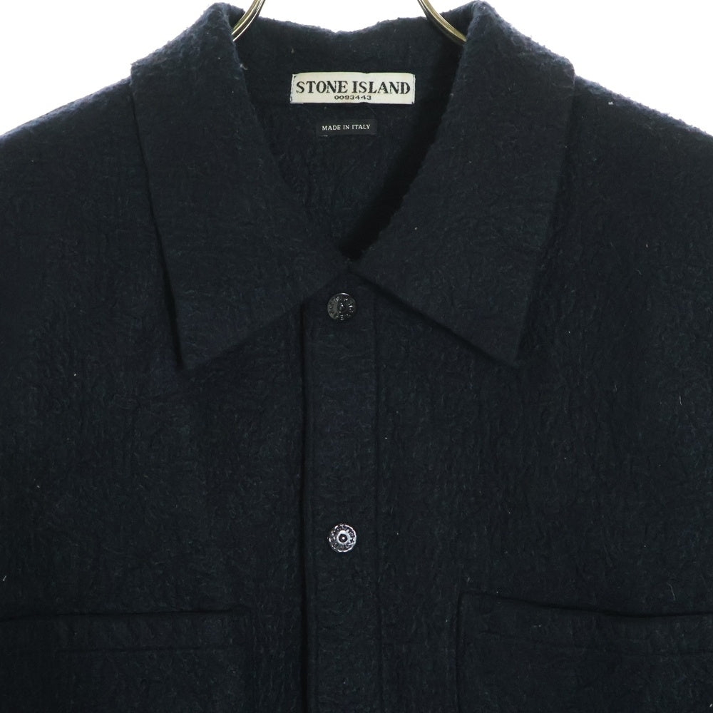 STONE ISLAND(ストーンアイランド) フリース素材 ワッペン付き コンパスロゴ 2ポケットシャツジャケット ブラック 3915M618