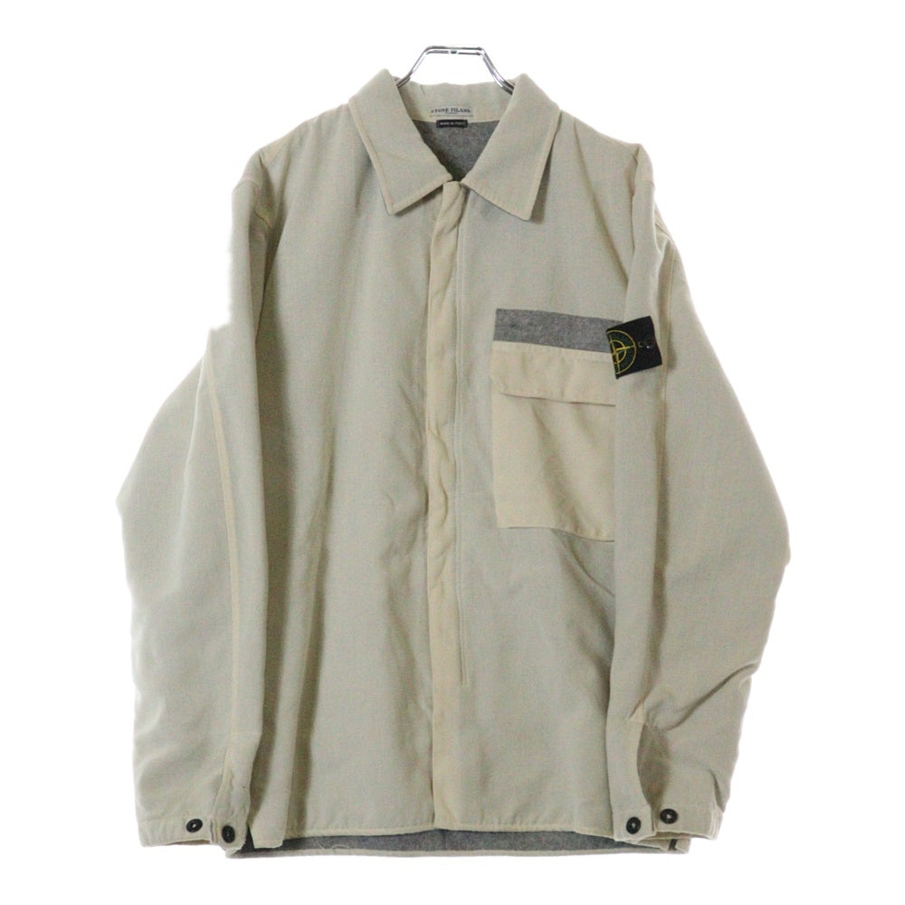 STONE ISLAND(ストーンアイランド) ワッペン付き 裏地ブランケット ジップアップシャツジャケット ホワイト 39151310