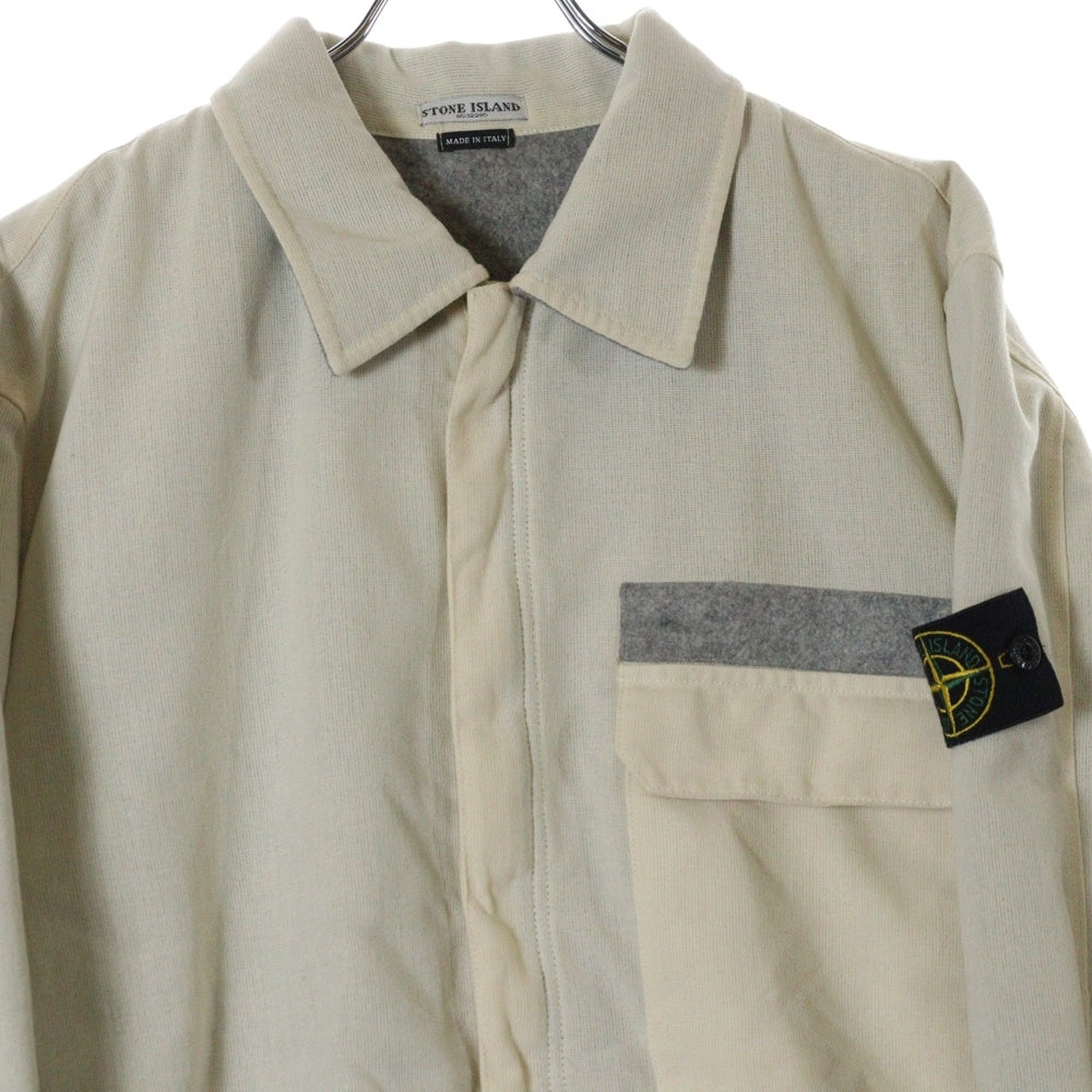 STONE ISLAND(ストーンアイランド) ワッペン付き 裏地ブランケット ジップアップシャツジャケット ホワイト 39151310