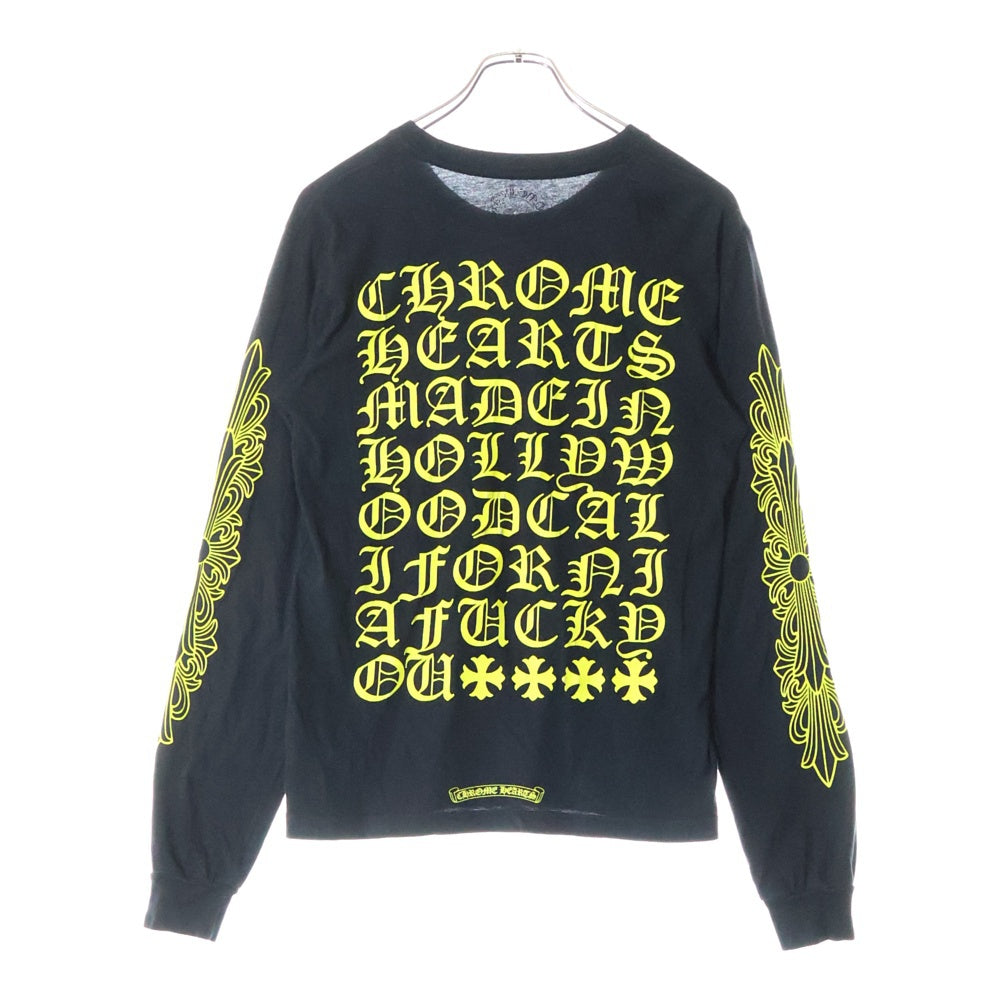 CHROME HEARTS(クロムハーツ) CH PLUS フロントCHプラスプリント 袖フローラルクロスプリント クルーネック 長袖Tシャツ ブラック/イエロー