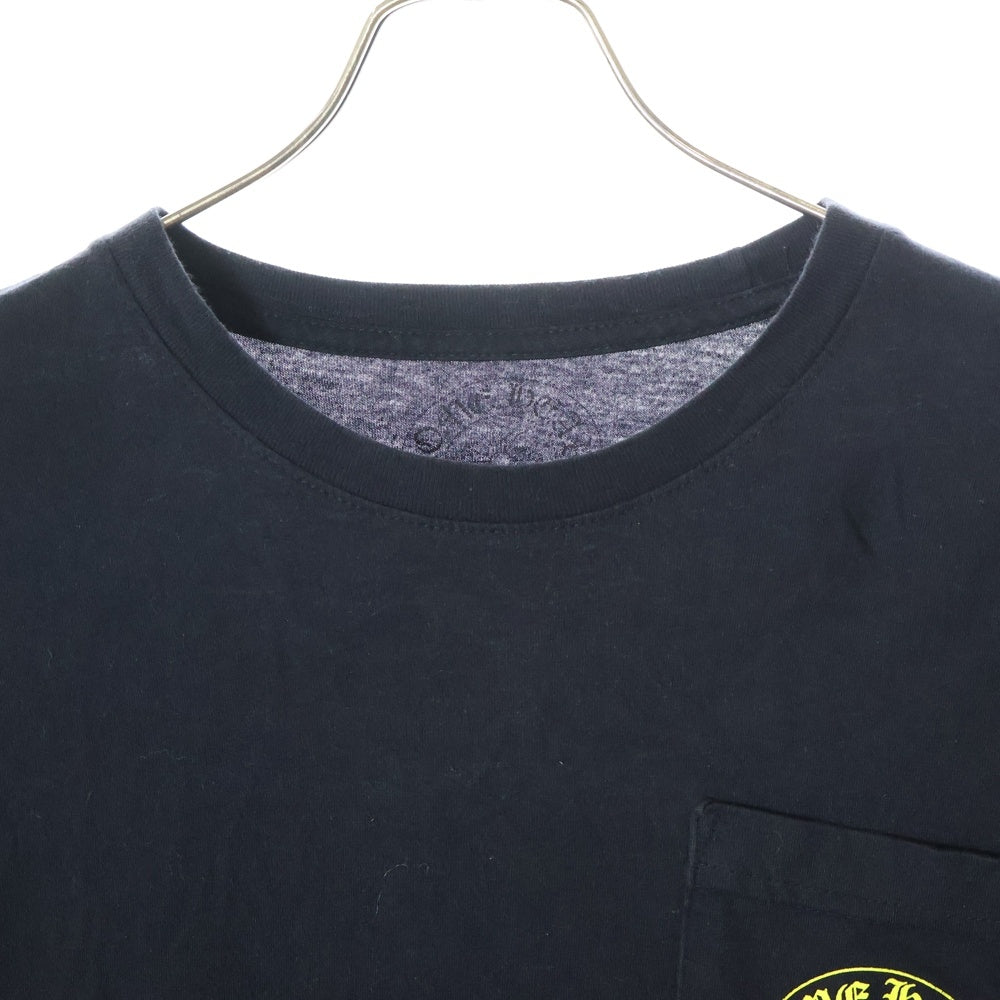 CHROME HEARTS(クロムハーツ) CH PLUS フロントCHプラスプリント 袖フローラルクロスプリント クルーネック 長袖Tシャツ ブラック/イエロー