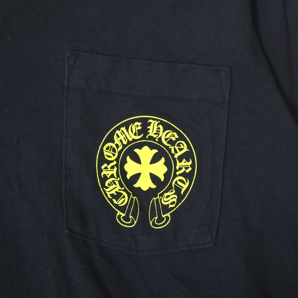 CHROME HEARTS(クロムハーツ) CH PLUS フロントCHプラスプリント 袖フローラルクロスプリント クルーネック 長袖Tシャツ ブラック/イエロー