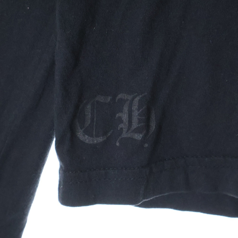 CHROME HEARTS(クロムハーツ) CH PLUS フロントCHプラスプリント 袖フローラルクロスプリント クルーネック 長袖Tシャツ ブラック/イエロー