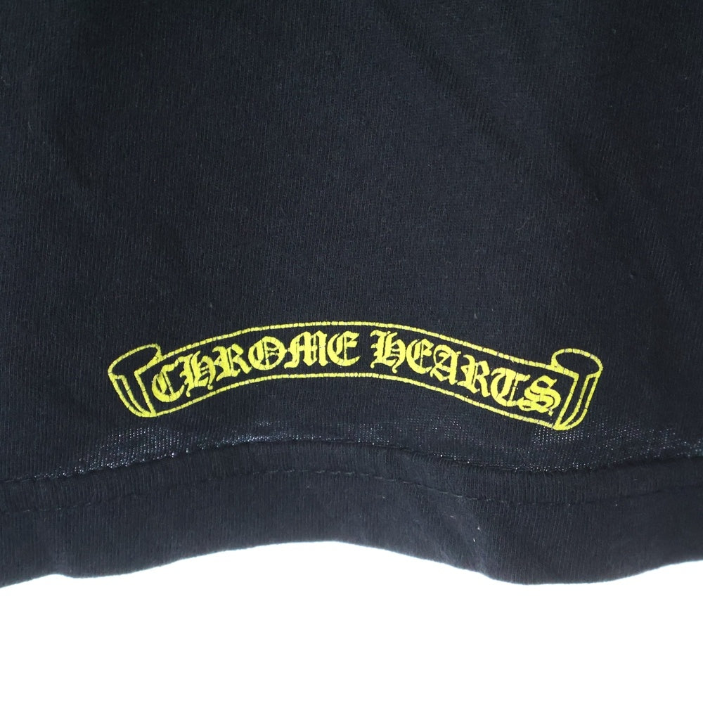CHROME HEARTS(クロムハーツ) CH PLUS フロントCHプラスプリント 袖フローラルクロスプリント クルーネック 長袖Tシャツ ブラック/イエロー