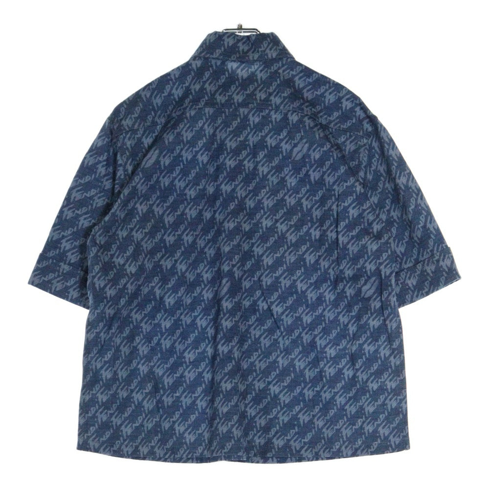 FENDI(フェンディ) ロゴ総柄 コットン 半袖シャツ レディース ブルー FLF641 AJK2