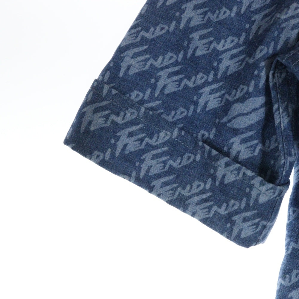 FENDI(フェンディ) ロゴ総柄 コットン 半袖シャツ レディース ブルー FLF641 AJK2