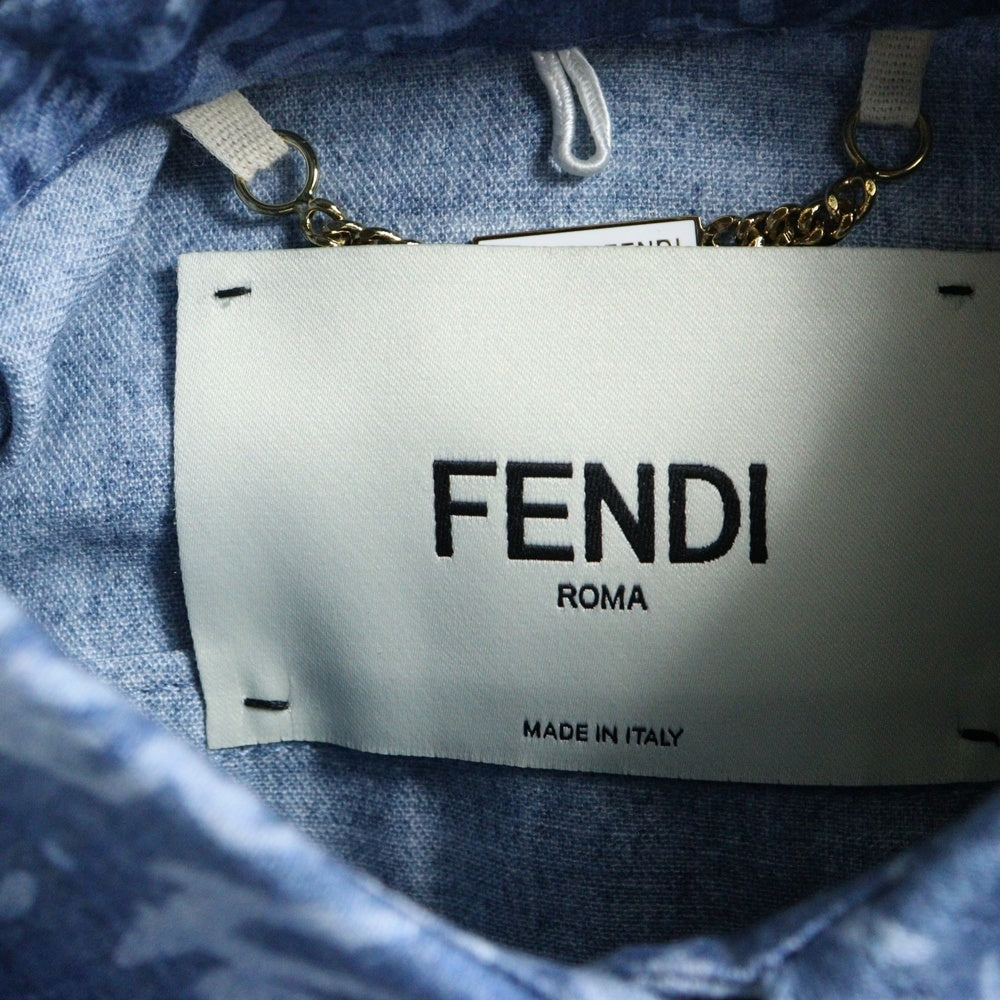 FENDI(フェンディ) ロゴ総柄 コットン 半袖シャツ レディース ブルー FLF641 AJK2