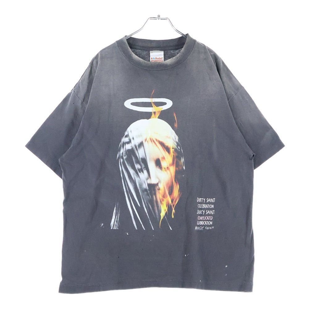 SAINT MICHAEL(セントマイケル) 25SS DEVIL DADDY SS TEE デビルダディ ヴィンテージ加工半袖Tシャツ クルーネックカットソー ブラック