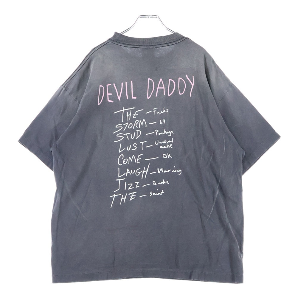 SAINT MICHAEL(セントマイケル) 25SS DEVIL DADDY SS TEE デビルダディ ヴィンテージ加工半袖Tシャツ クルーネックカットソー ブラック