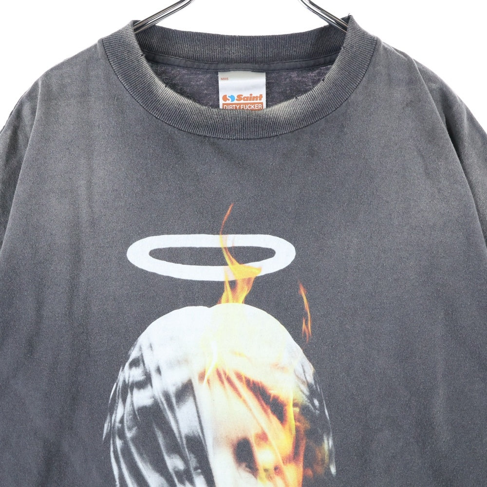 SAINT MICHAEL(セントマイケル) 25SS DEVIL DADDY SS TEE デビルダディ ヴィンテージ加工半袖Tシャツ クルーネックカットソー ブラック