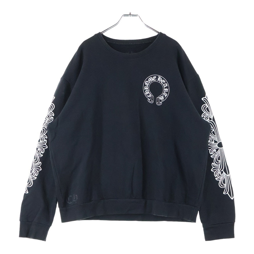CHROME HEARTS(クロムハーツ) Horseshoe Crewneck Sweatshirt ホースシュープリント 袖フローラル クルーネックスウェットトレーナー ブラック