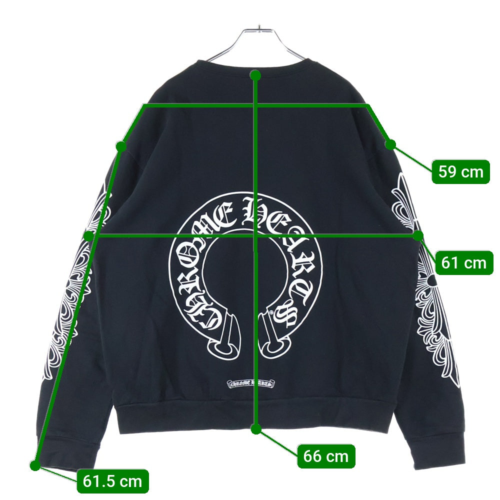 CHROME HEARTS(クロムハーツ) Horseshoe Crewneck Sweatshirt ホースシュープリント 袖フローラル クルーネックスウェットトレーナー ブラック
