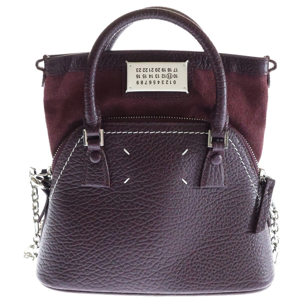 Maison Margiela(メゾンマルジェラ) 5AC 2WAYバッグ ハンドバッグ ショルダーバッグ マイクロチェーンバッグ レザー キャンバス ボルドー