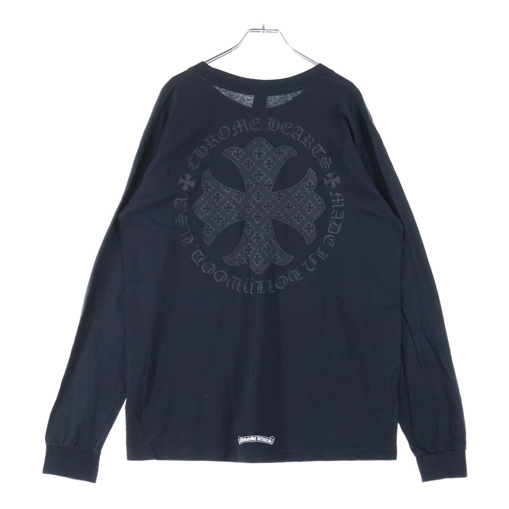 CHROME HEARTS(クロムハーツ) OLD CH PLUS CHプラス総柄プリント クルーネック 長袖Tシャツ ブラック