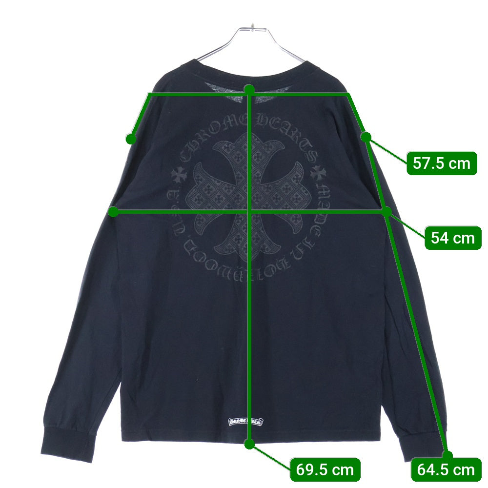CHROME HEARTS(クロムハーツ) OLD CH PLUS CHプラス総柄プリント クルーネック 長袖Tシャツ ブラック