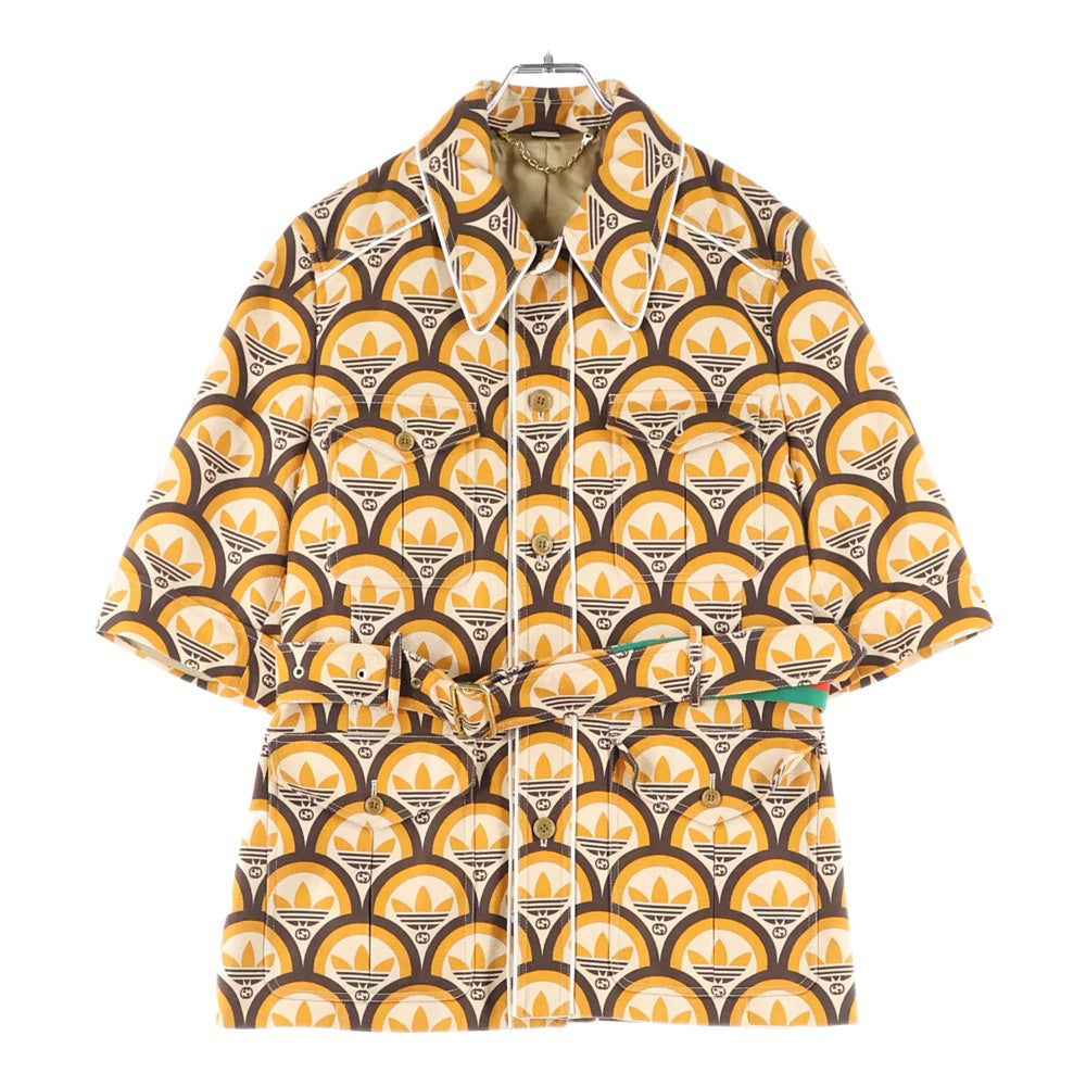 GUCCI(グッチ) 22SS ×adidas アディダス インターロッキングG トレフォイルロゴ 半袖シャツ オレンジ/ベージュ 701814 ZAIXM