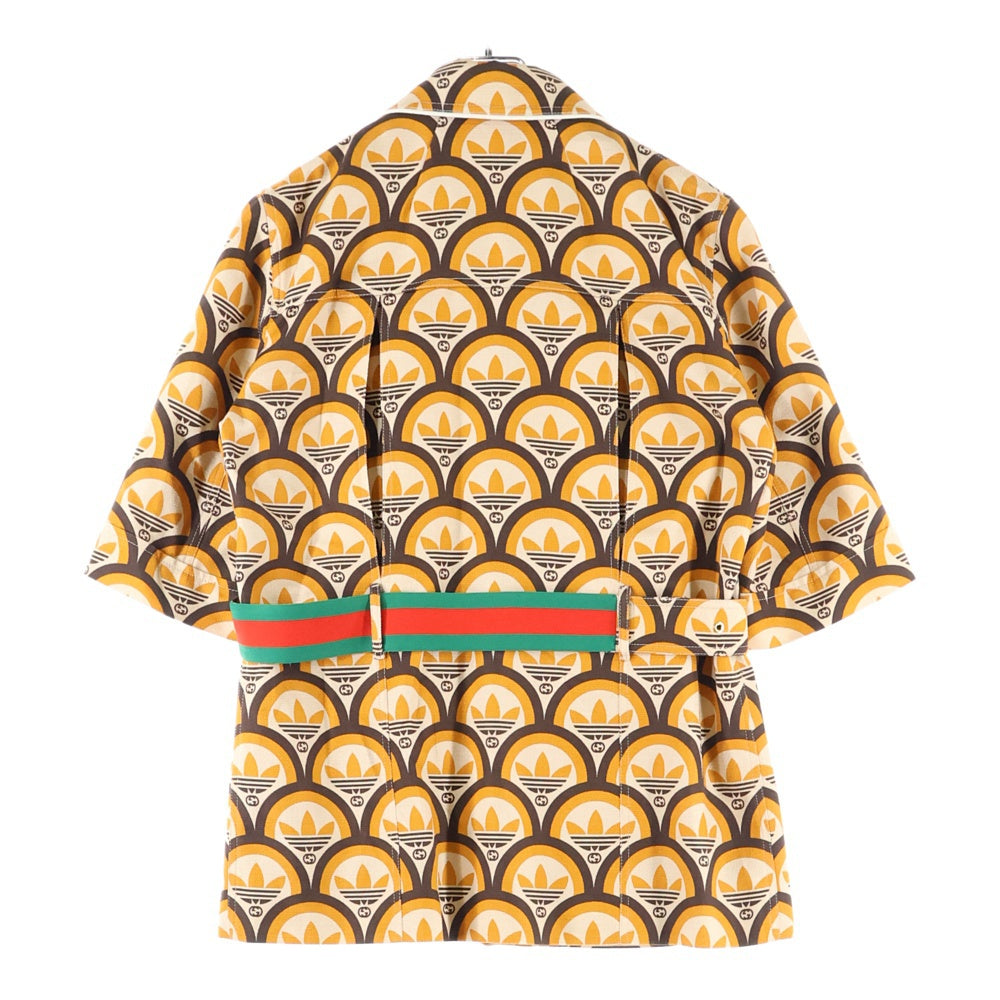 GUCCI(グッチ) 22SS ×adidas アディダス インターロッキングG トレフォイルロゴ 半袖シャツ オレンジ/ベージュ 701814 ZAIXM