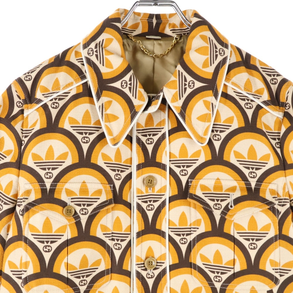 GUCCI(グッチ) 22SS ×adidas アディダス インターロッキングG トレフォイルロゴ 半袖シャツ オレンジ/ベージュ 701814 ZAIXM