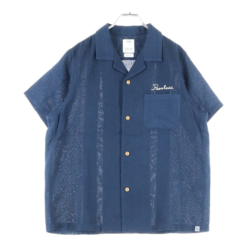 VISVIM(ヴィスヴィム) HACKING SHIRT S/S VT SILK ハッキング 刺繍入り 半袖シルクシャツ ネイビー 0123305011003