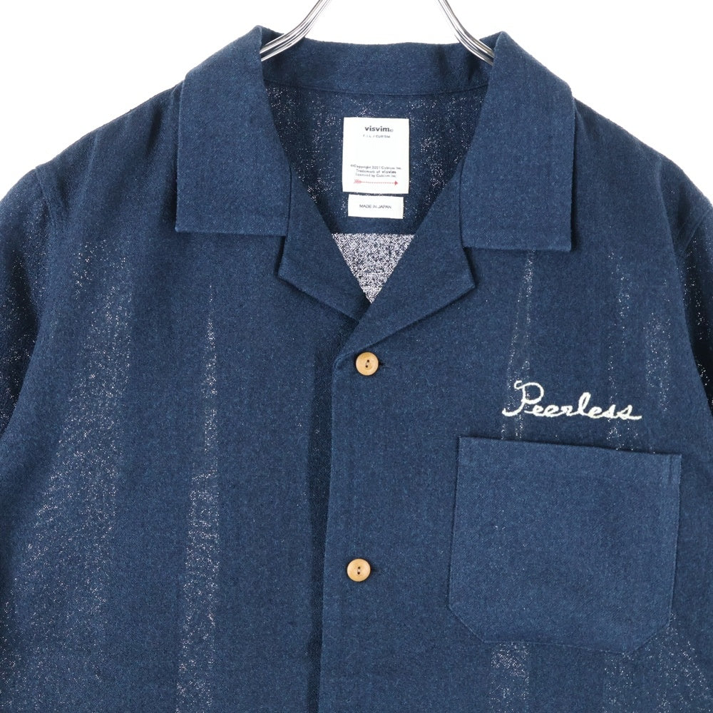 VISVIM(ヴィスヴィム) HACKING SHIRT S/S VT SILK ハッキング 刺繍入り 半袖シルクシャツ ネイビー 0123305011003