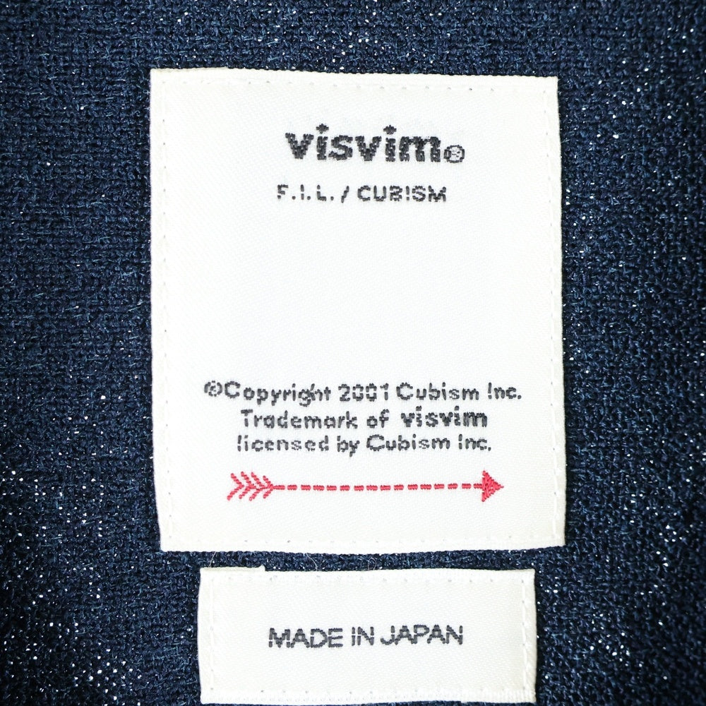 VISVIM(ヴィスヴィム) HACKING SHIRT S/S VT SILK ハッキング 刺繍入り 半袖シルクシャツ ネイビー 0123305011003