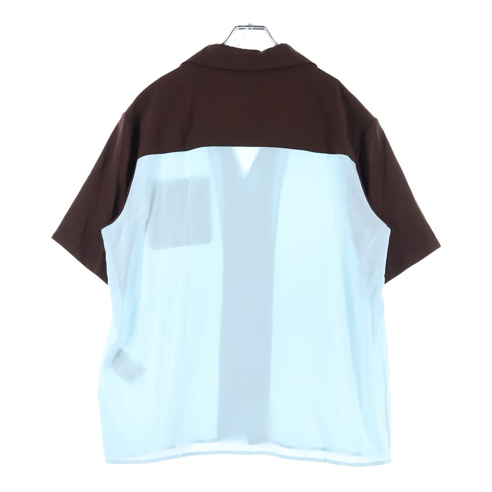 VALENTINO(ヴァレンティノ) PANELLED SILK SHIRT パネルドシルク半袖シャツ ライトブルー/ブラウン 5V3AAE708E4